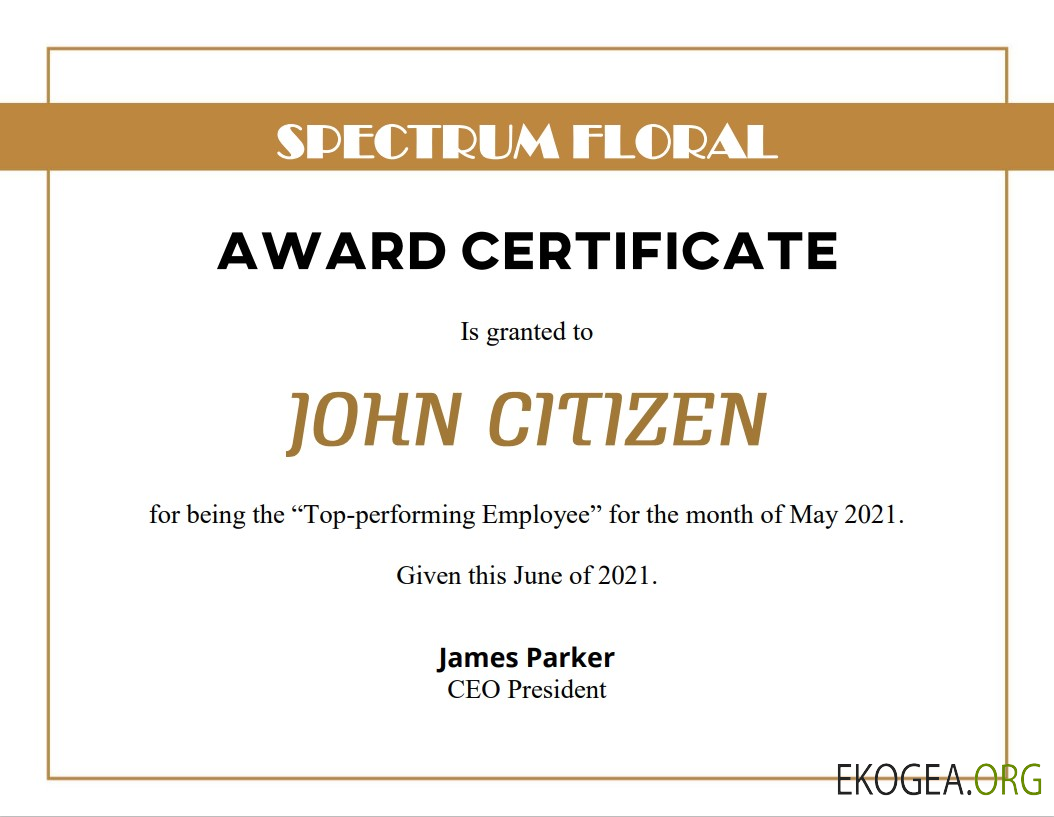 Certificat de récompense aux États Unis